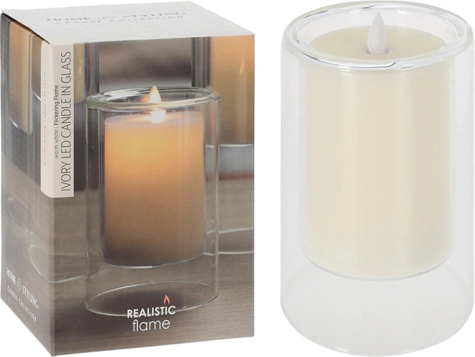 Bougie LED en verre Ivory 10 × 15 cm à flamme vacillante