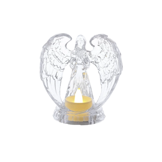 Bougie LED Ange transparente 10,7 × 11,1 cm
