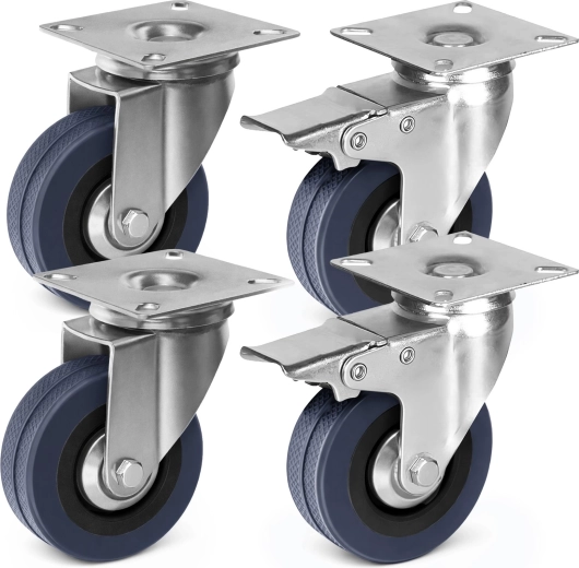 Roues de transport pivotantes 75 mm Renew Force, lot de 4 pcs (dont 2 avec frein)