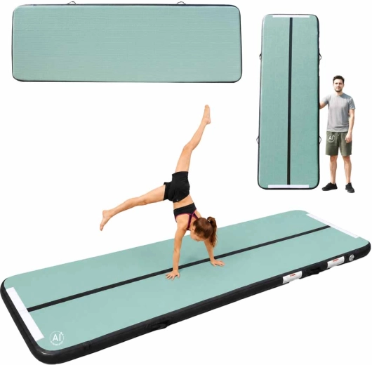Tapis de gymnastique gonflable Air Track 300 × 100 × 10 cm avec pompe électrique, vert