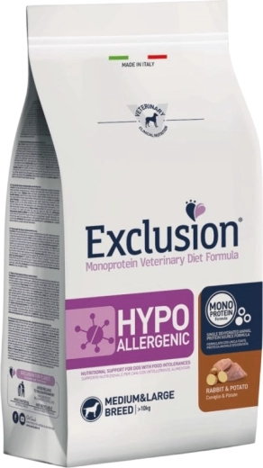 Exclusion Hypoallergenic aliment pour chiens de races moyennes et grandes lapin et pommes de terre 2 kg