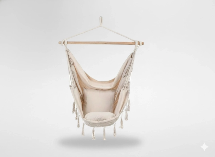 Fauteuil suspendu brésilien boho 130 × 100 cm, beige