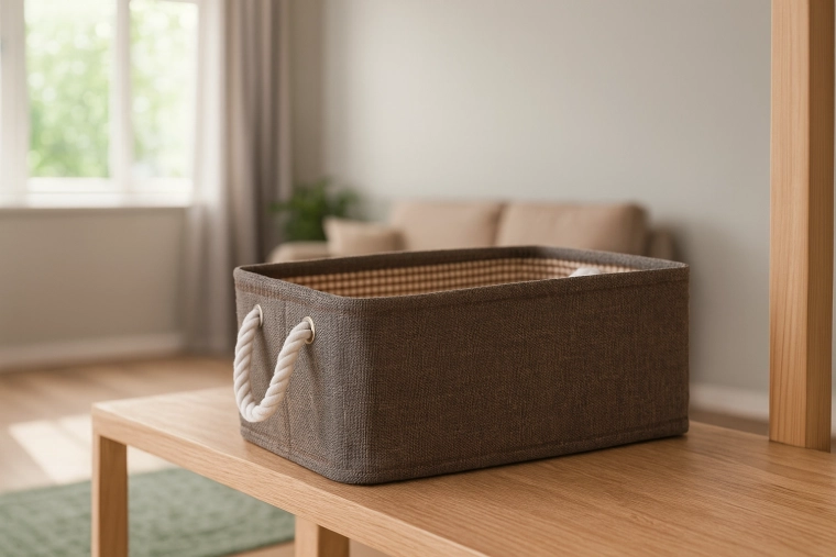 Panier de rangement textile avec poignées en corde 30 × 40 × 18 cm marron