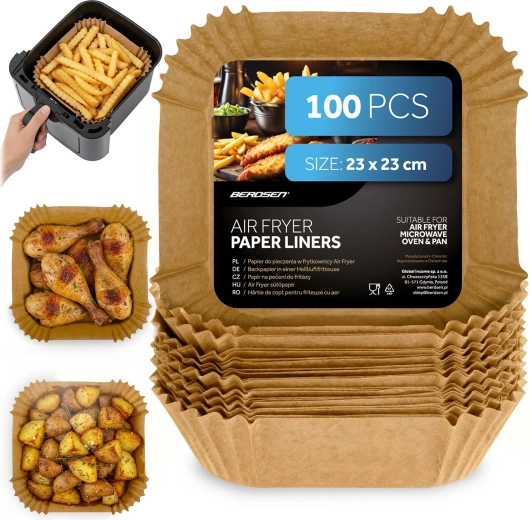 Caissettes en papier pour friteuse à air 23 × 23 cm – 100 pcs Berdsen