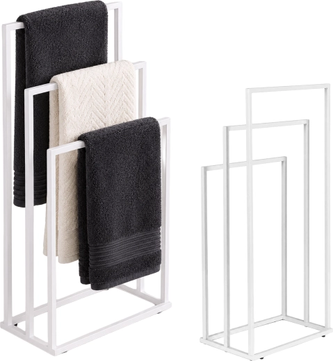 ModernHome porte-serviettes métallique sur pied avec 3 bras, blanc