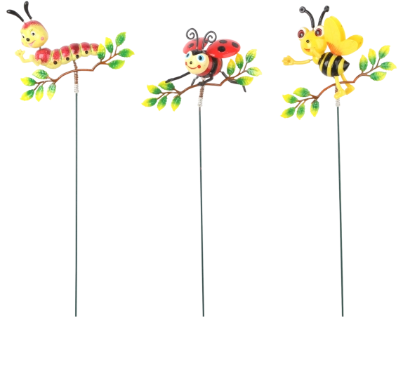 Décoration de jardin sur pique – chenille, coccinelle ou abeille sur une brindille