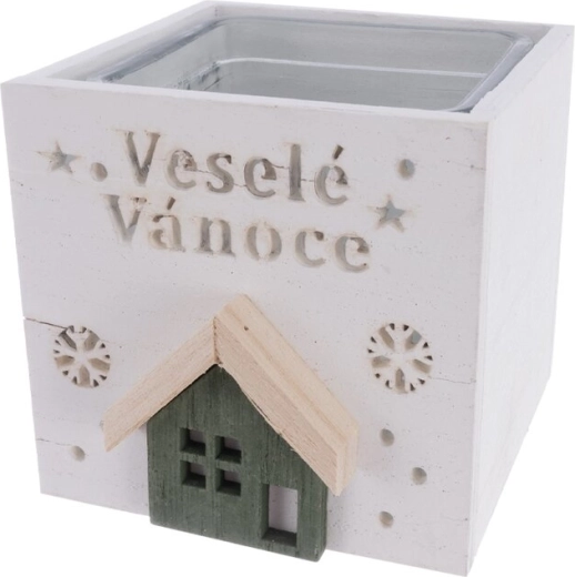 Bougeoir en bois Joyeux Noël blanc