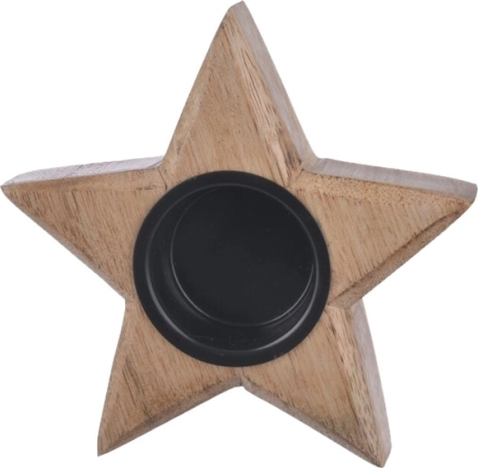 Bougeoir en bois de manguier en forme d’étoile 12,5 cm