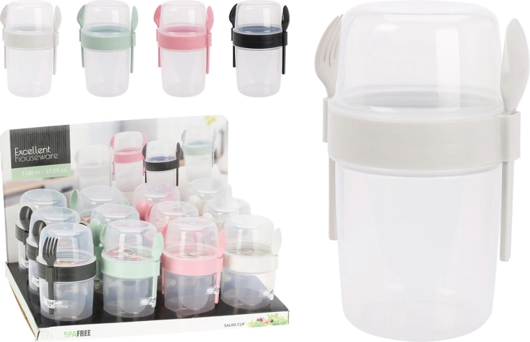 Boîte ronde pour collation 1,1 l avec couvert, assortiment de couleurs