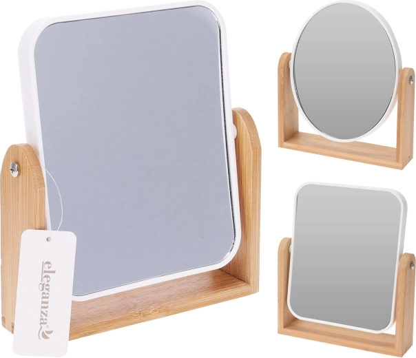 Miroir de salle de bain cosmétique à poser 18 × 21 cm, verre et bambou