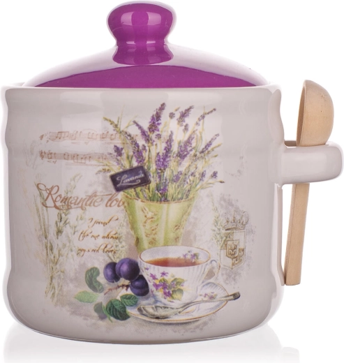 Bocal alimentaire en céramique 400 ml LAVENDER avec cuillère en bois