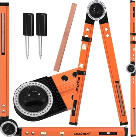 Rapporteur de menuisier réglable 3-en-1 BIGSTREN avec niveaux à bulle et règle 500 mm