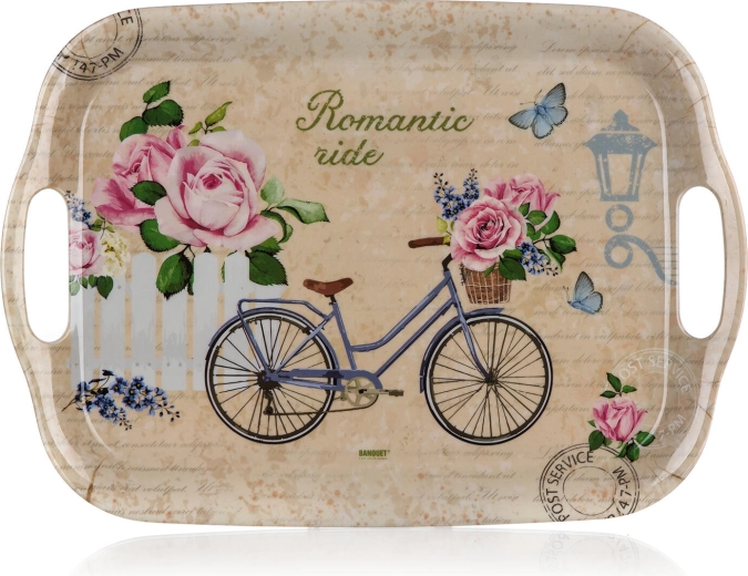 Plateau de service en mélamine Romantic Ride 36 × 25,5 cm avec poignées