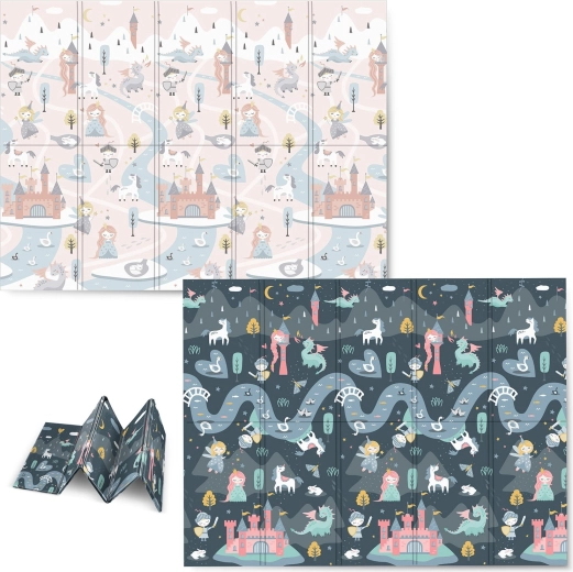 Tapis en mousse pliable NUKIDO 200 × 150 × 1 cm, réversible conte de fées