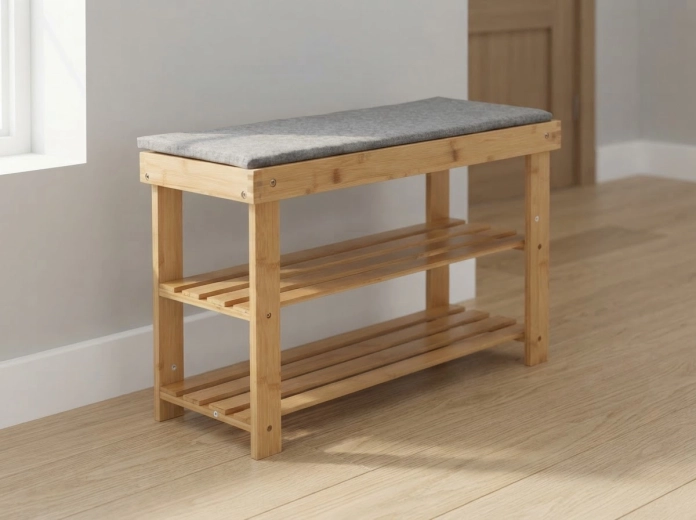 Banc en bambou avec meuble à chaussures 70 × 28 × 45 cm