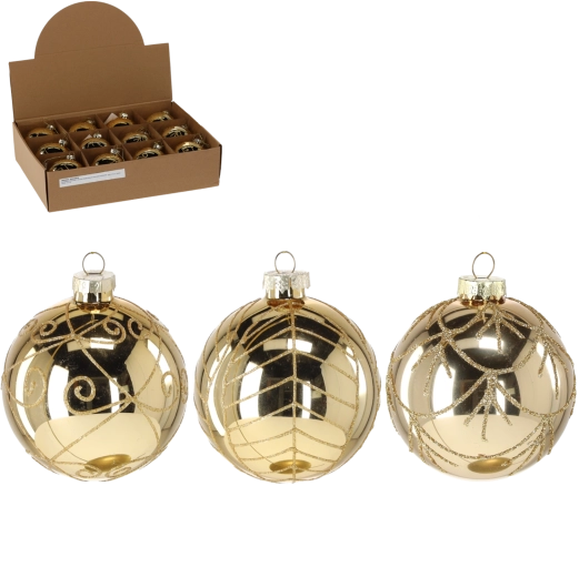 Boule de Noël en verre 8 cm avec brocart doré