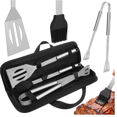 set d’ustensiles de barbecue en acier inoxydable 3 pcs avec étui KAMINER