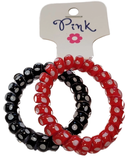 Élastiques spirales PINK pour cheveux – rouge et noir à pois, lot de 2