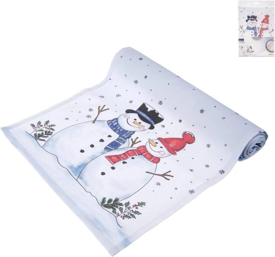Chemin de table en coton avec motif Bonhomme de neige 160 × 30 cm