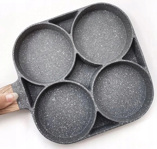 Poêle à œufs et pancakes pour induction et gaz, 4 sections avec revêtement antiadhésif