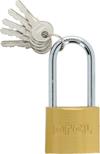 Cadenas 50 mm à anse longue, laiton, 5 clés