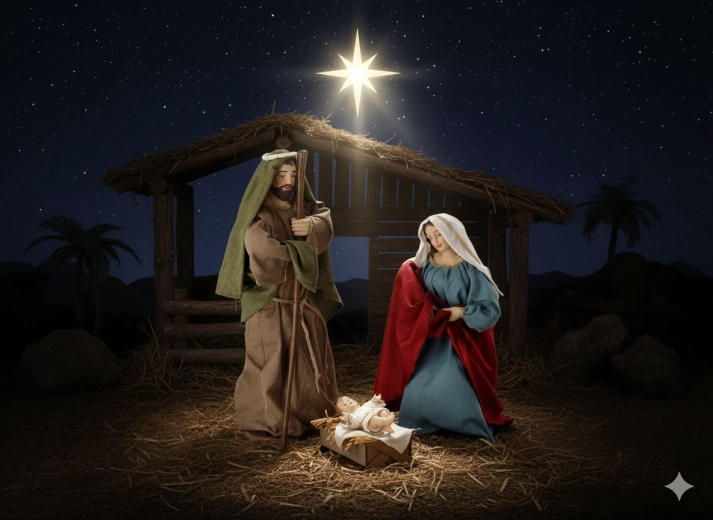 Ensemble de trois figurines de la Sainte Famille jusqu’à 90 cm