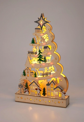 Décoration de Noël en bois arbre 45 cm avec 15 LED