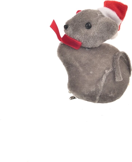 Souris de Noël en textile grise 8 × 5 × 8 cm