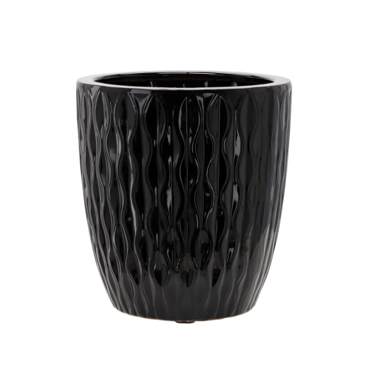 Cache-pot en céramique 32 × 32 × 35,5 cm, finition noir brillant