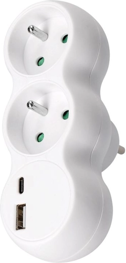 Solight multiprise murale avec chargeur rapide USB-A et USB-C 20 W PD, blanche