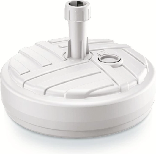 Socle pour parasol UMBRELLA, rond 39 cm, blanc, imitation rotin, remplissable 10 l