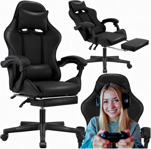 Fauteuil de bureau gaming pivotant avec repose-pieds, jusqu'à 150 kg
