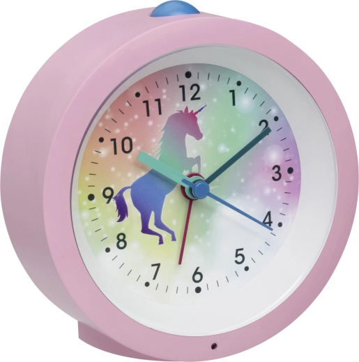 Réveil analogique pour enfants TFA rose avec motif licorne
