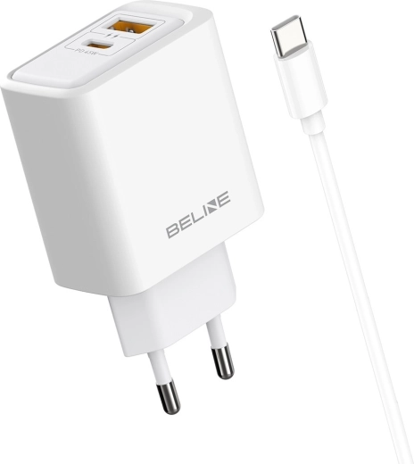 Chargeur secteur Beline 45 W USB-A/USB-C avec câble GaN PD blanc