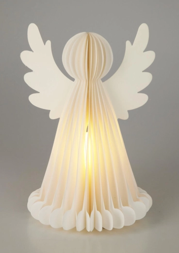 Ange de Noël lumineux en papier avec minuterie 28 cm, 6 LED, blanc