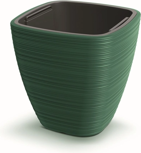 Cache-pot Vena Square 38,8 cm vert foncé avec insert