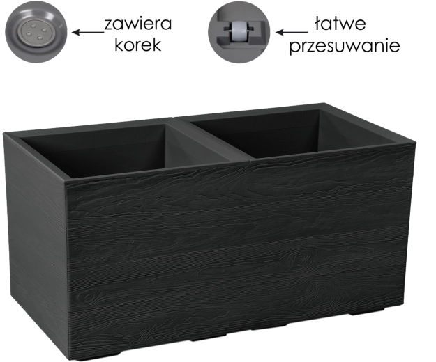 Pot de fleurs Lamela Karo Eco Recycled avec roulettes, 72 l, noir