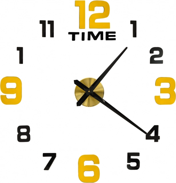 Horloge murale autocollante DIY 100–120 cm, noir‑or, 12 chiffres