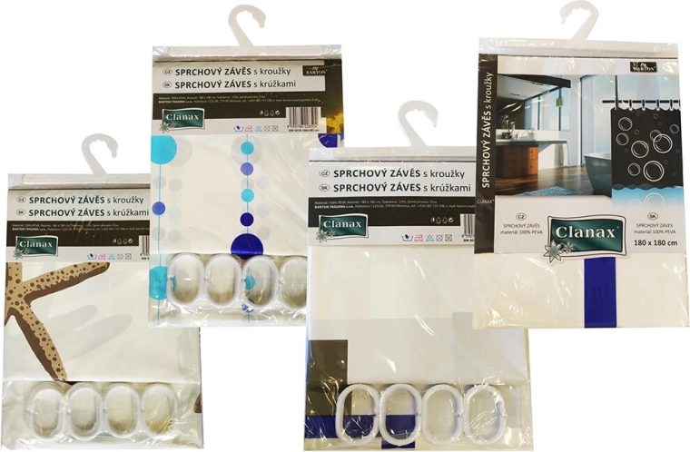 Rideau de douche PEVA 180 × 180 cm avec 12 crochets, motifs assortis