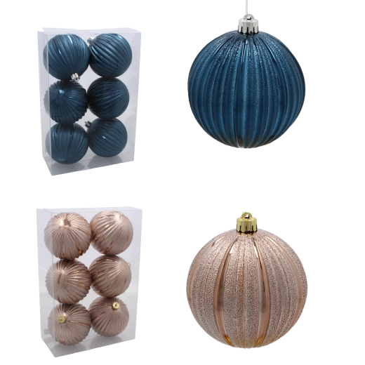 Set de boules de Noël 10 cm – grenat et beige‑doré, 6 pcs