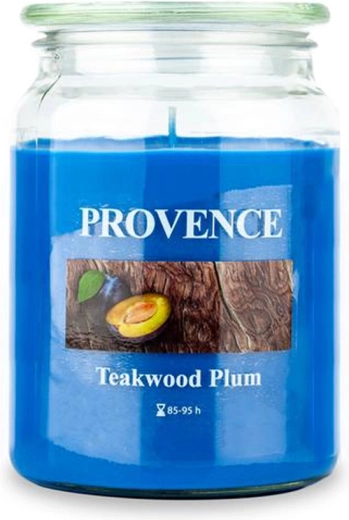 Bougie parfumée en verre PROVENCE bois de teck et prune 95 heures