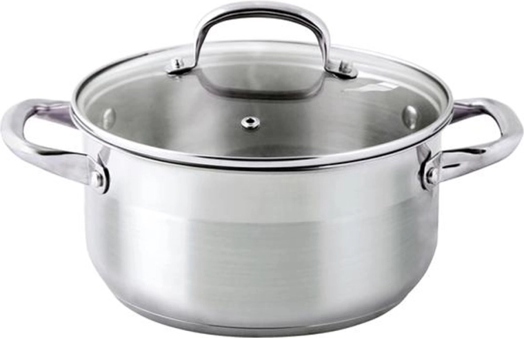 Casserole en acier inoxydable avec couvercle en verre 2 l, diamètre 18 cm