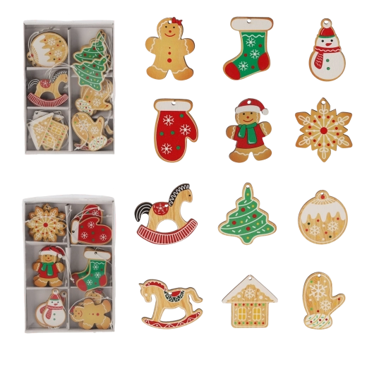 Ensemble de 18 décorations de Noël en bois en forme de petits pains d’épices