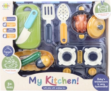 Set de cuisine en plastique pour enfants avec réchaud et aliments factices