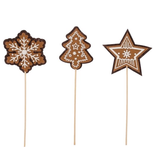Piques de pain d’épices de Noël sur bâtonnet 8 × 8 cm – lot de 12 pièces, motifs assortis