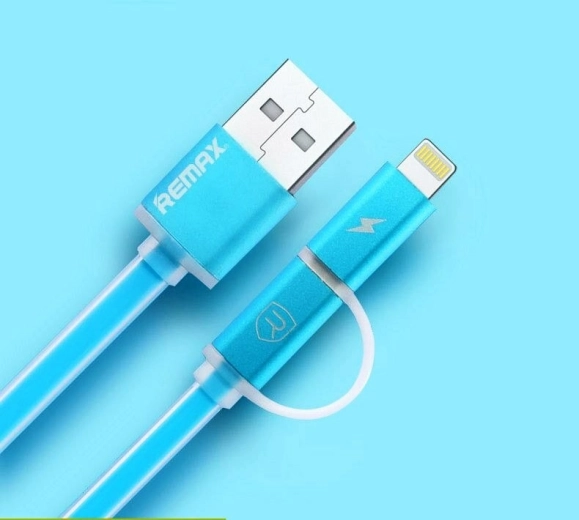 Remax Aurora câble USB 2‑en‑1 1 m bleu