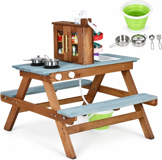 Cuisine de boue en bois avec table de pique-nique ECOTOYS