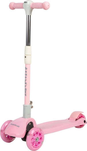 Trottinette d’équilibre pliante rose pour enfants, à trois roues et roulettes LED