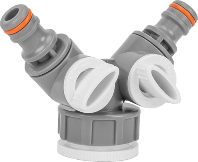 Raccord en Y en plastique avec vannes pour 2 raccords rapides 1" et 3/4" WHITE LINE