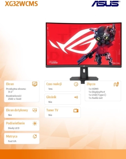 Moniteur de jeu 32" ROG XG32WCMS 280 Hz avec HDMI, DisplayPort et USB‑C